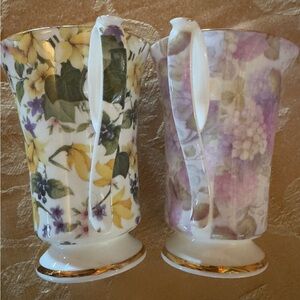 Floral Porcelain Mugs in Purple and Yellow - Elegant Home Dining Set